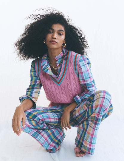 Kensington Linen Pants-Blue, Pink and Green Madras