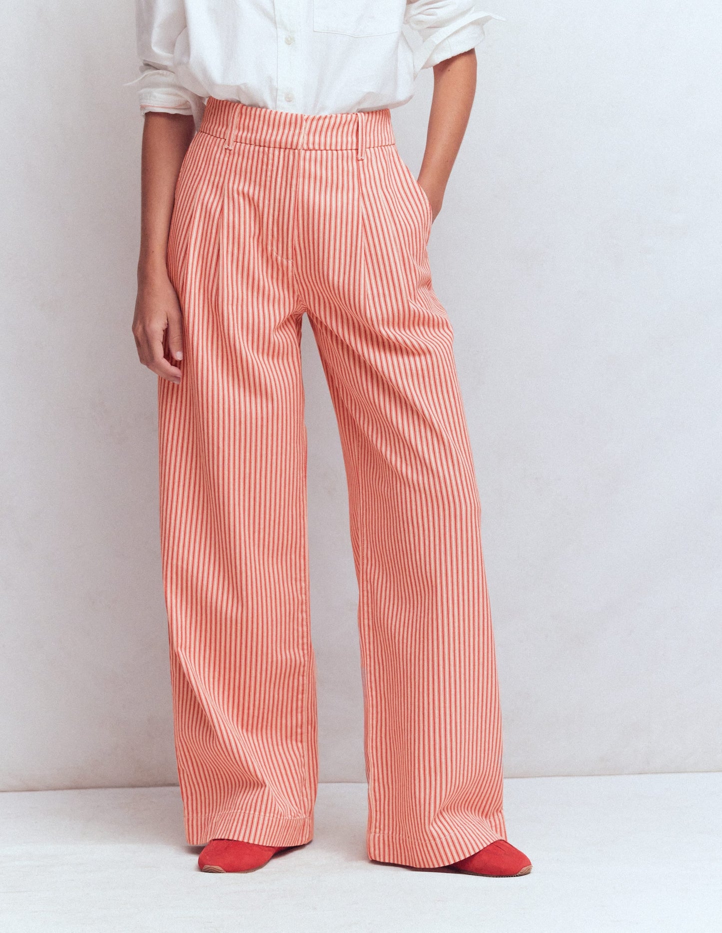 Kensington Wide Leg Pants-Red Ticking Stripe