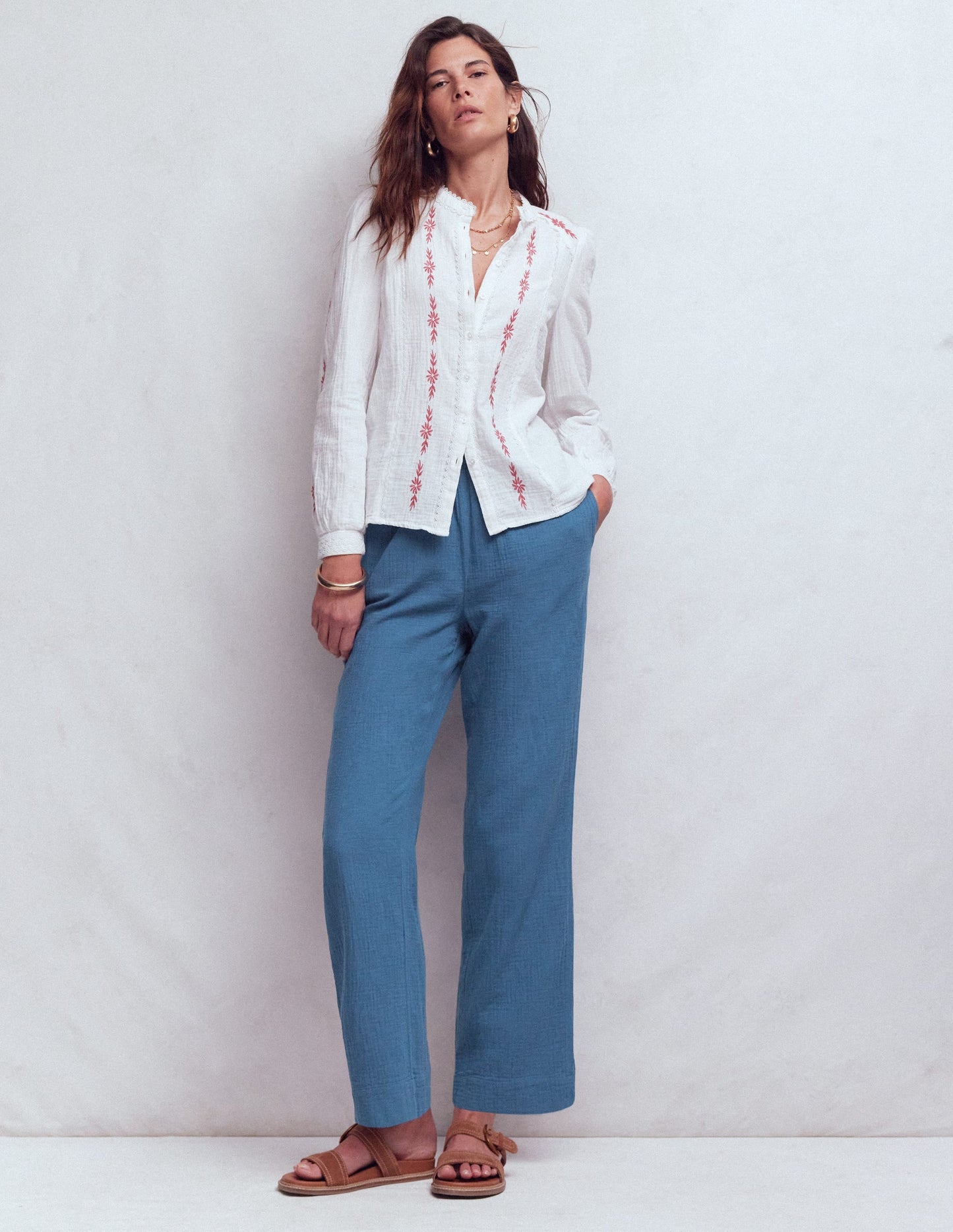 Pull On Double Cloth Pants-Seamist Blue