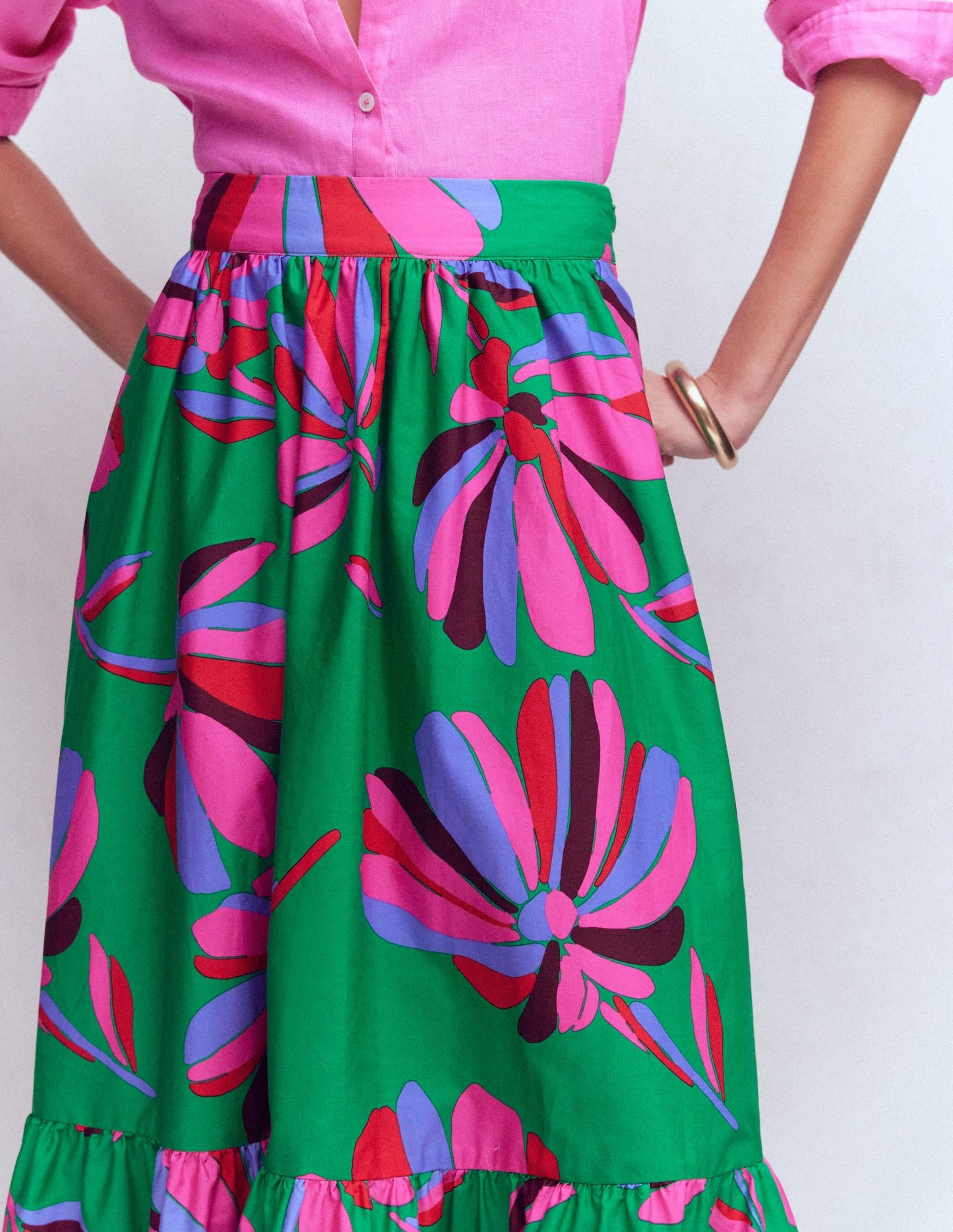 Abigail Poplin Maxi Skirt-Green, Daisy Cascade