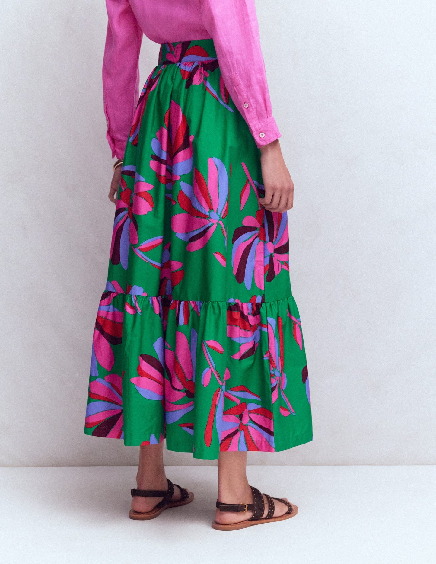 Abigail Poplin Maxi Skirt-Green, Daisy Cascade