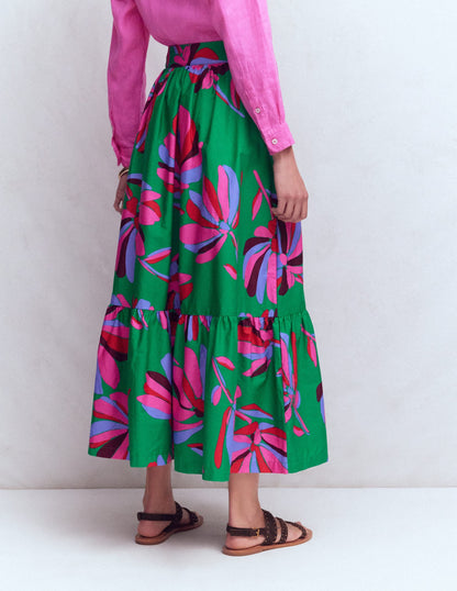 Abigail Poplin Maxi Skirt-Green, Daisy Cascade