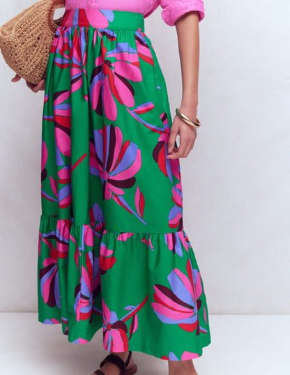 Abigail Poplin Maxi Skirt-Green, Daisy Cascade