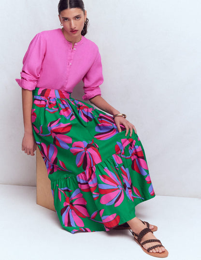 Abigail Poplin Maxi Skirt-Green, Daisy Cascade