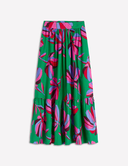 Abigail Poplin Maxi Skirt-Green, Daisy Cascade