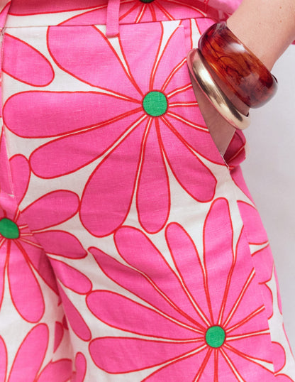 Belgravia Linen Shorts-Pink, Daisy Blossom