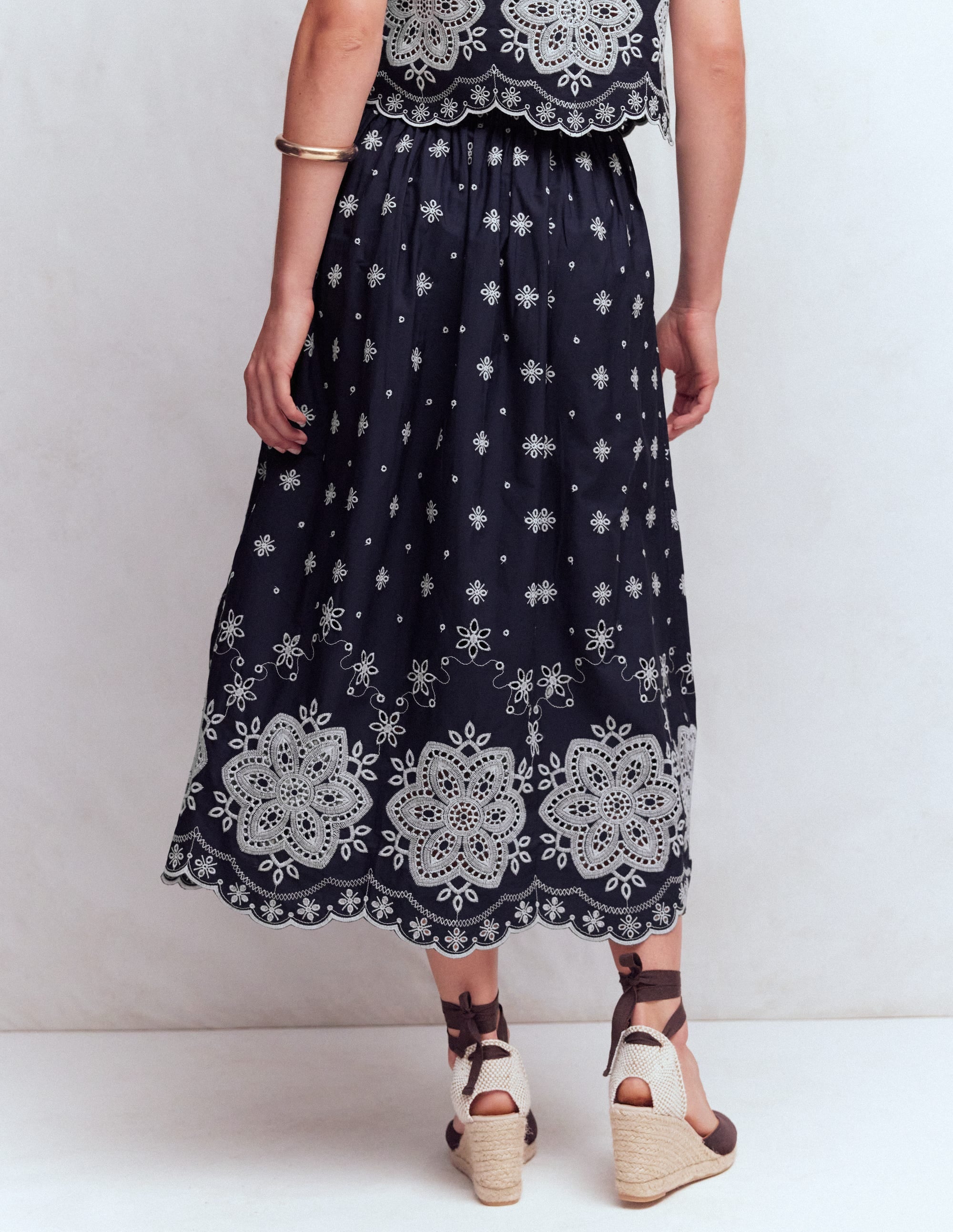 Verity Broderie Poplin Skirt-Navy