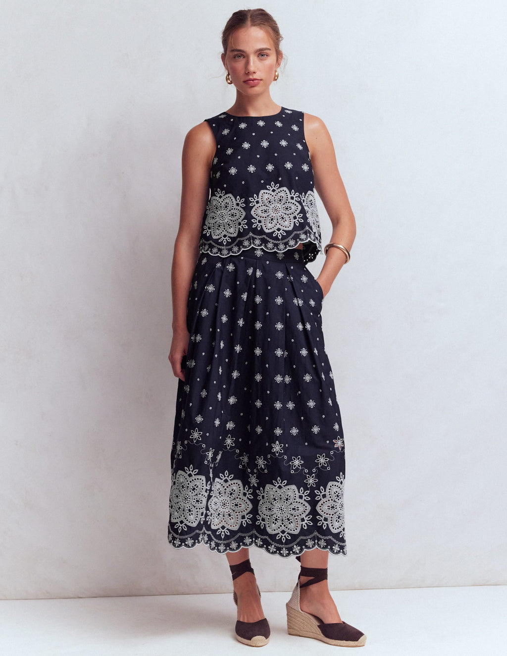 Verity Broderie Poplin Skirt-Navy