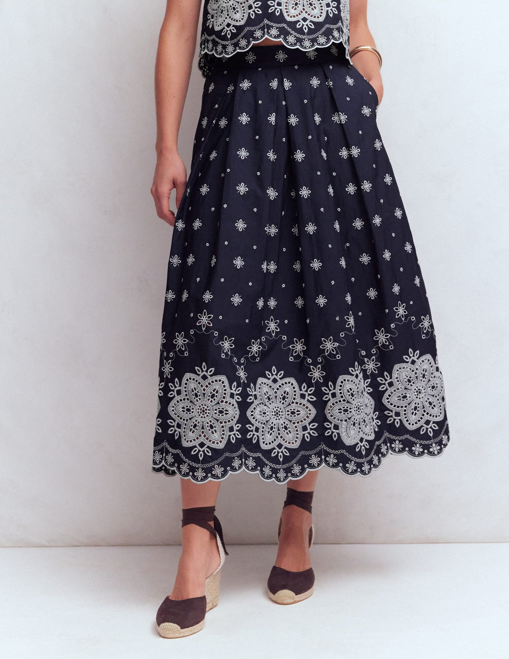Verity Broderie Poplin Skirt-Navy