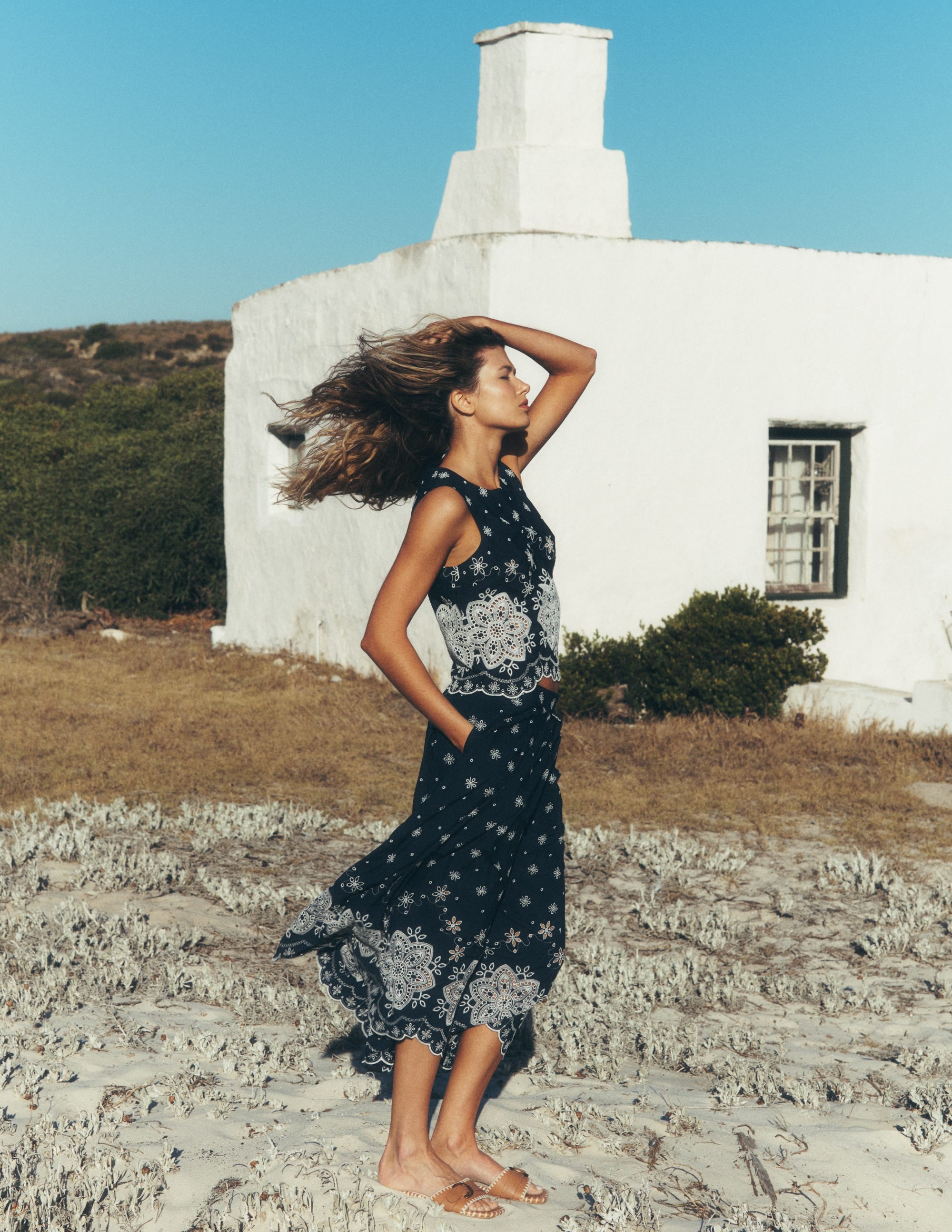 Verity Broderie Poplin Skirt-Navy