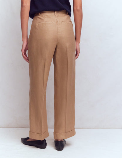 Chiswick Crop Linen Pants-Cappuccino