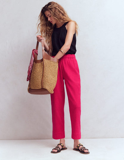 Double Cloth Crop Pants-Pomegranate