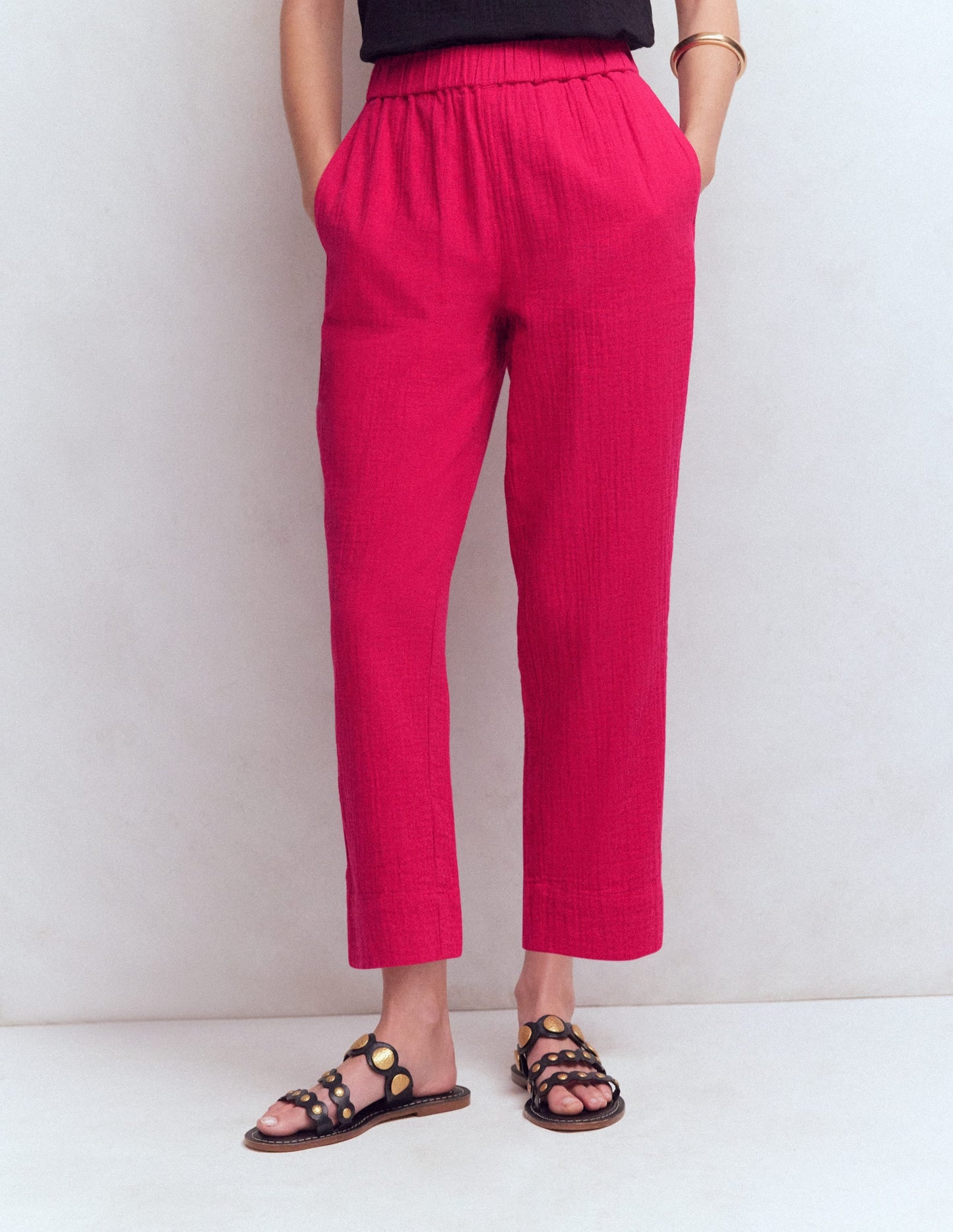 Double Cloth Crop Pants-Pomegranate