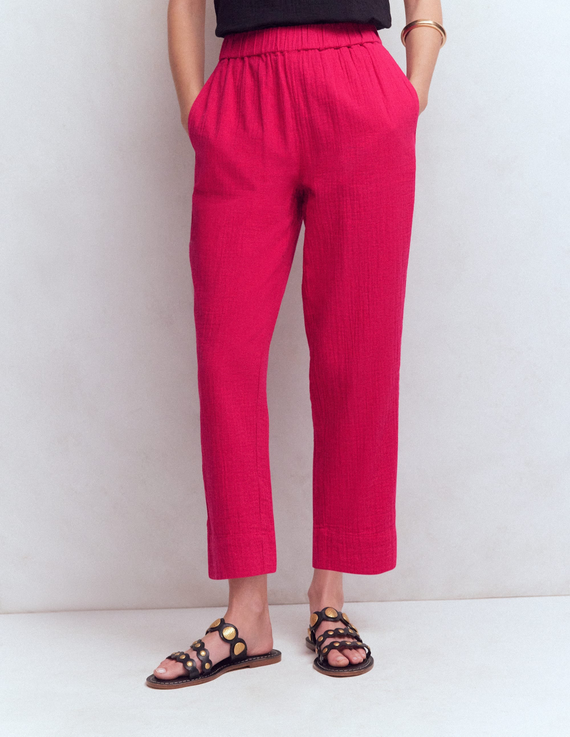 Double Cloth Crop Pants-Pomegranate