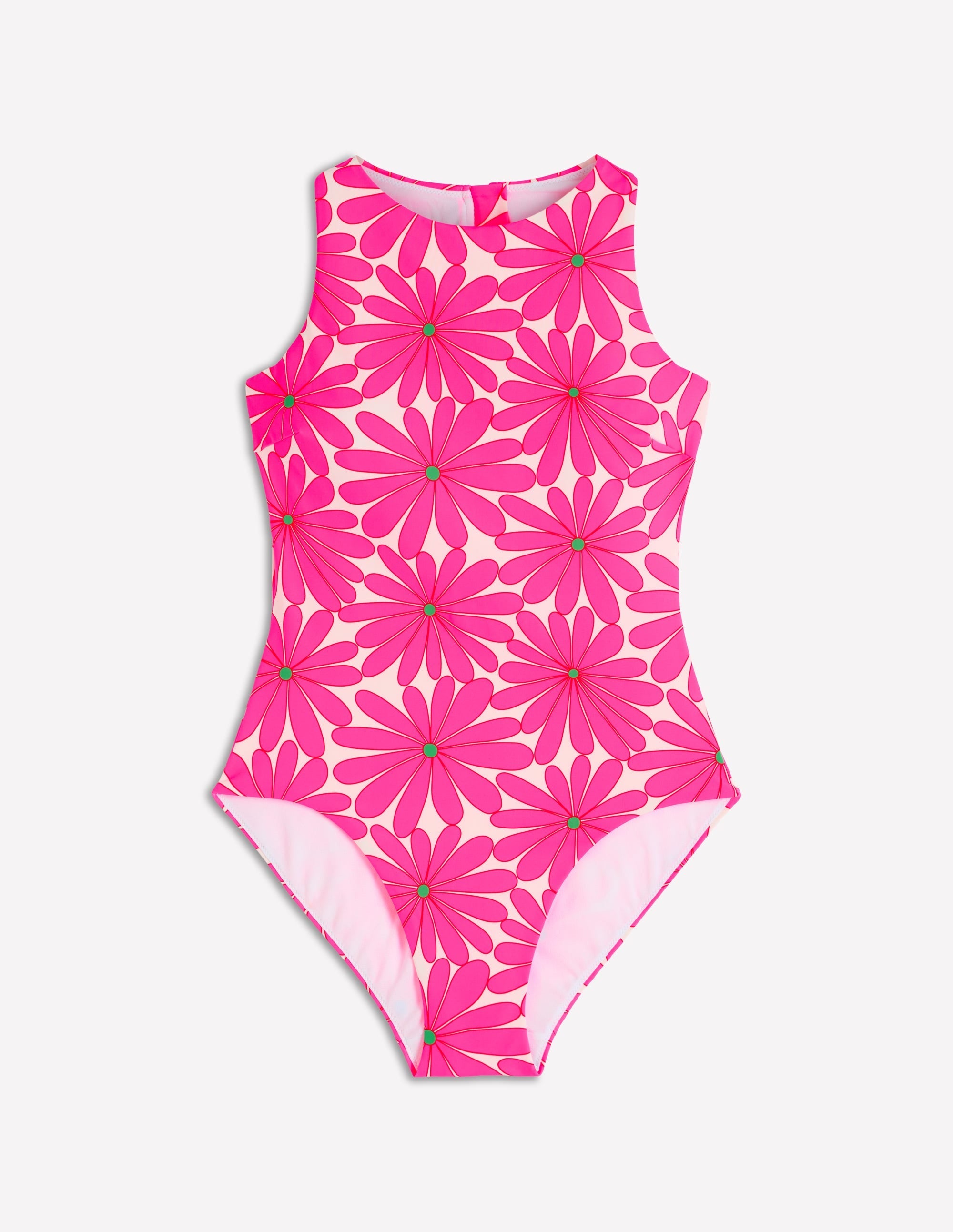 Sporty High Neck Swimsuit-Sangria Sunset, Daisy Blossom