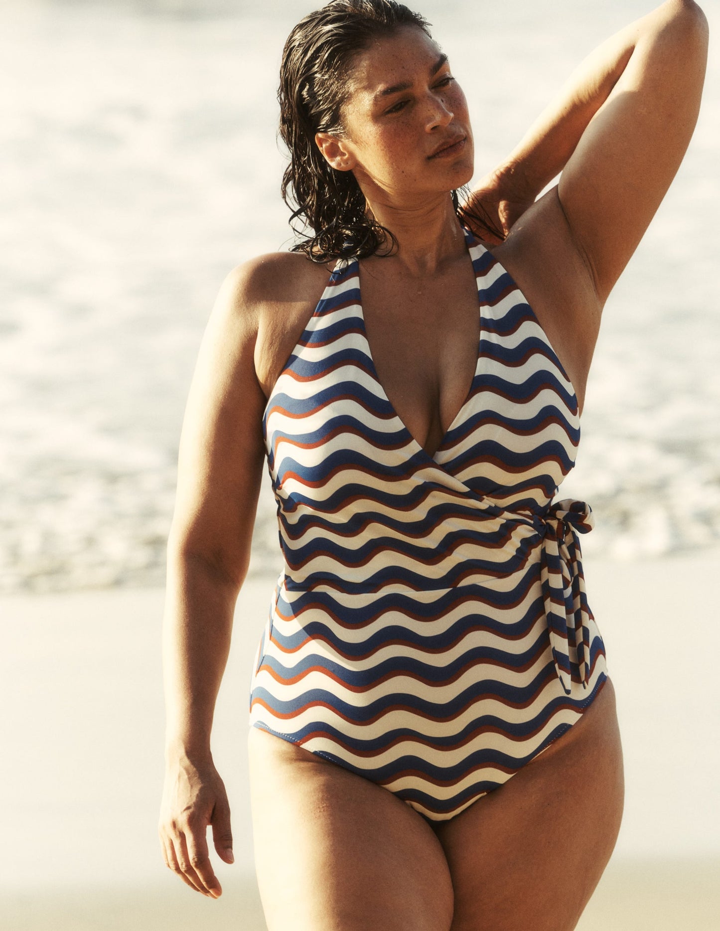Tilos Tie Side Swimsuit-Multi, Wave Stripe