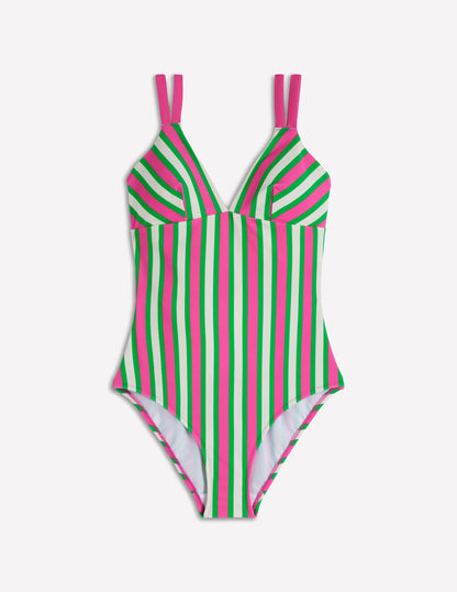Arles Swimsuit-Pink, Green and White Stripe