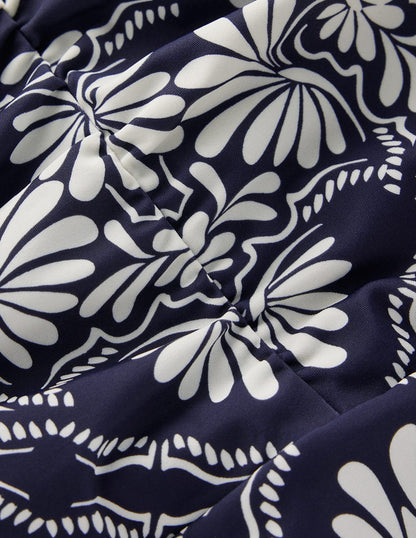 Gather String Swimsuit-French Navy, Botanical Charm