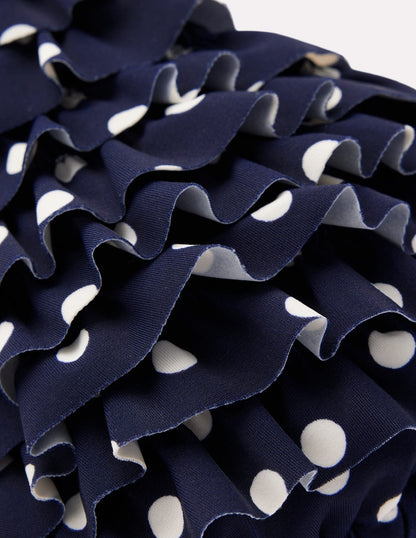 Ruffle Bikini Top-Navy Spot