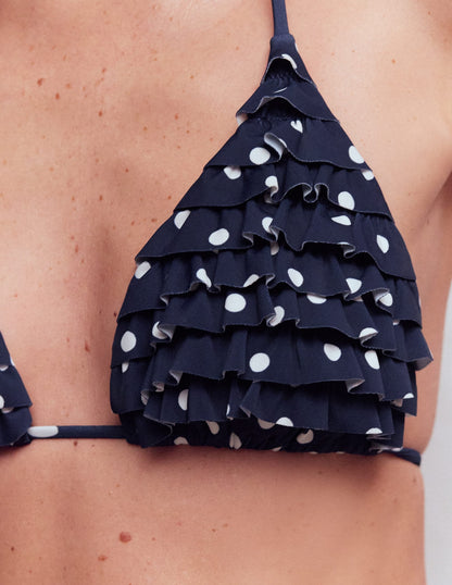 Ruffle Bikini Top-Navy Spot