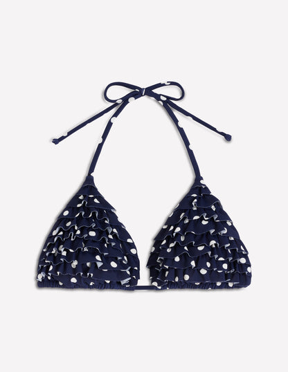 Ruffle Bikini Top-Navy Spot
