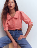 Short Sleeve Pretty Collar Top-Vintage Rose