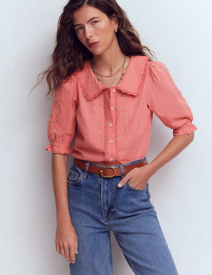 Short Sleeve Pretty Collar Top-Vintage Rose