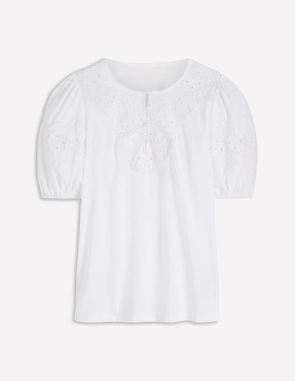 Ada Broderie Mix Top-White