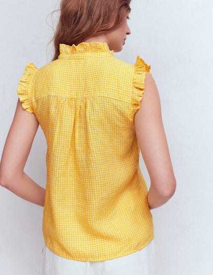 Isabel Sleeveless Linen Top-French Marigold Micro Gingham