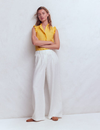 Isabel Sleeveless Linen Top-French Marigold Micro Gingham