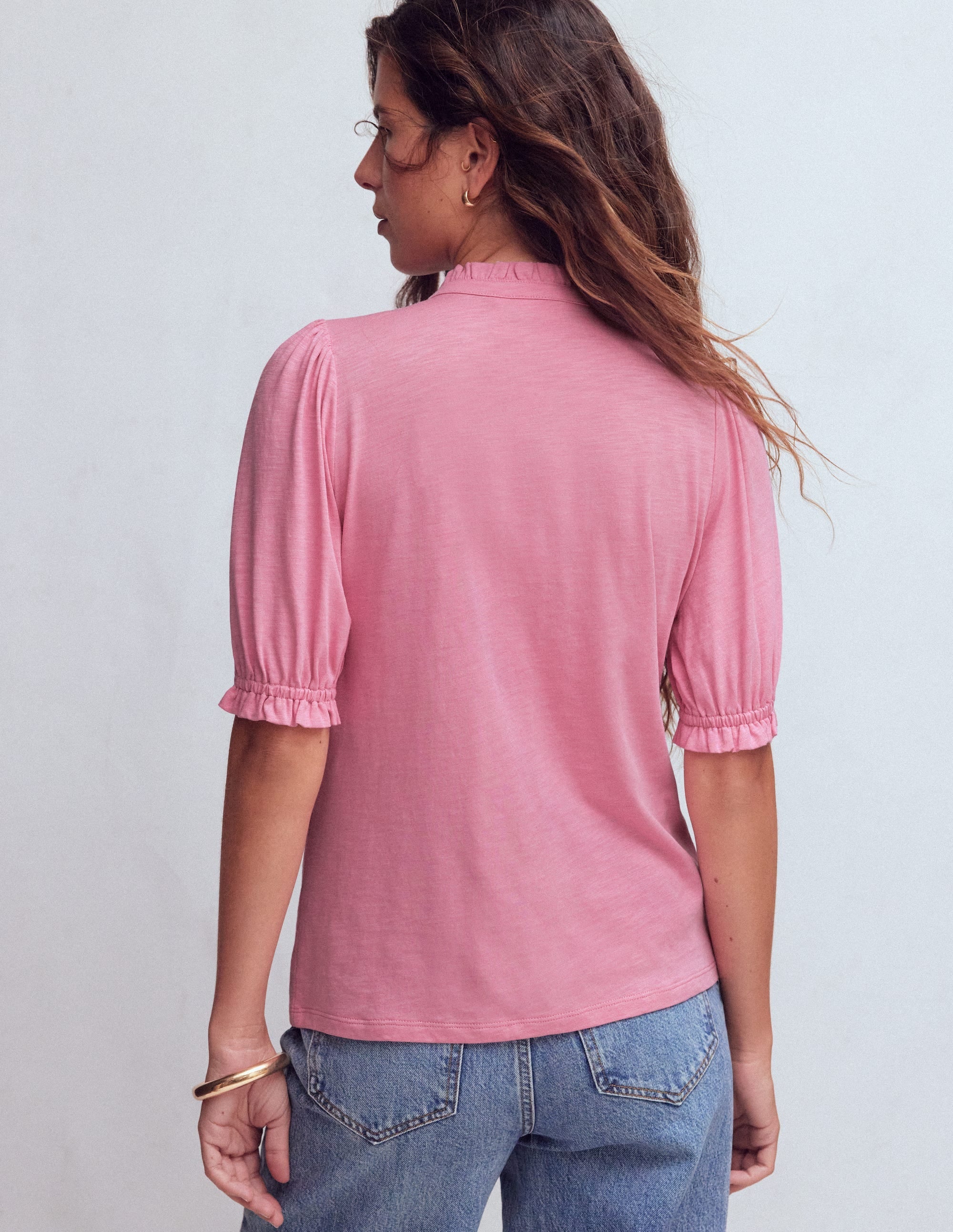 Eda Ruffle Front Shirt-Formica Pink