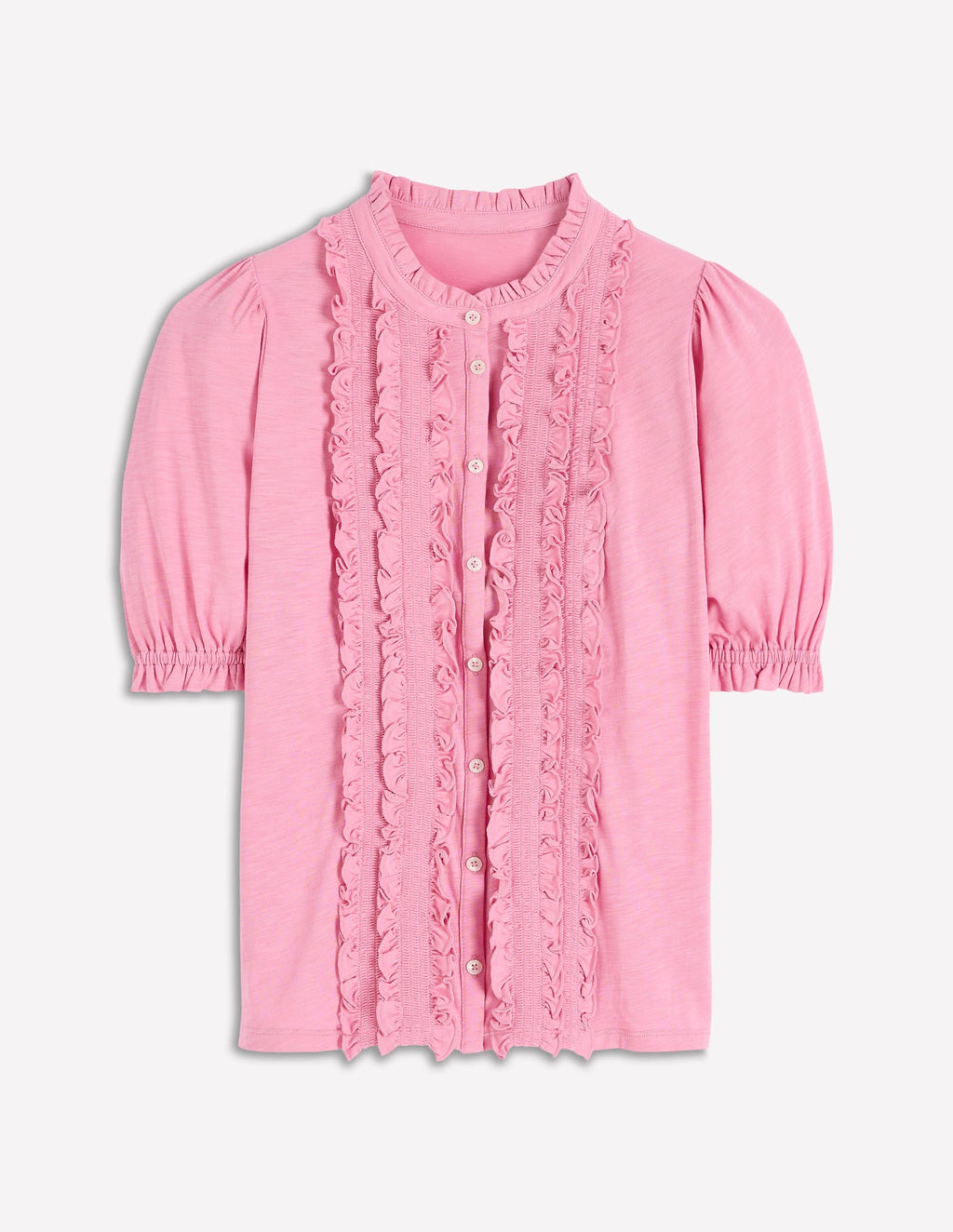 Eda Ruffle Front Shirt-Formica Pink