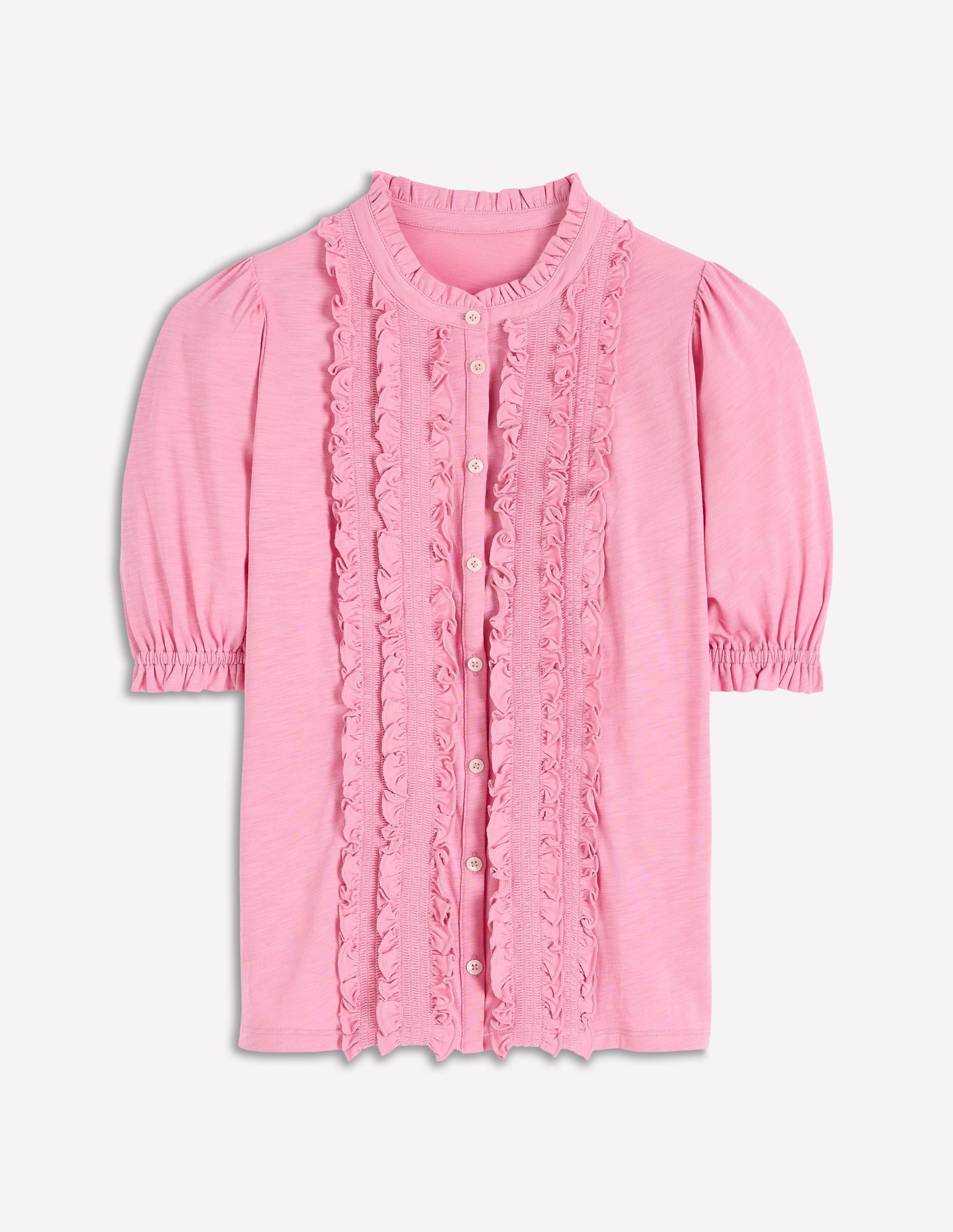 Eda Ruffle Front Shirt-Formica Pink