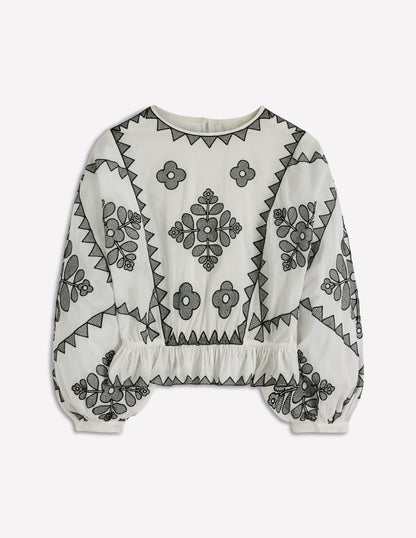Embroidered Vacation Top-Ivory