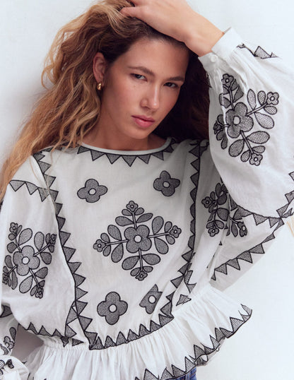 Embroidered Vacation Top-Ivory