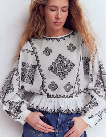 Embroidered Vacation Top-Ivory