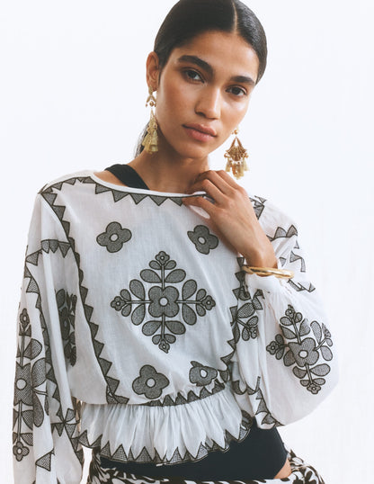 Embroidered Vacation Top-Ivory