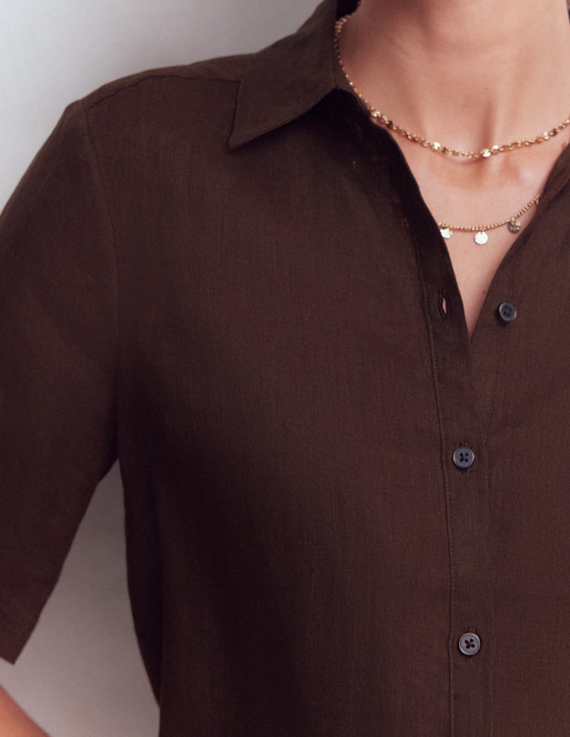 Short Sleeve Linen Shirt-Bitter Chocolate