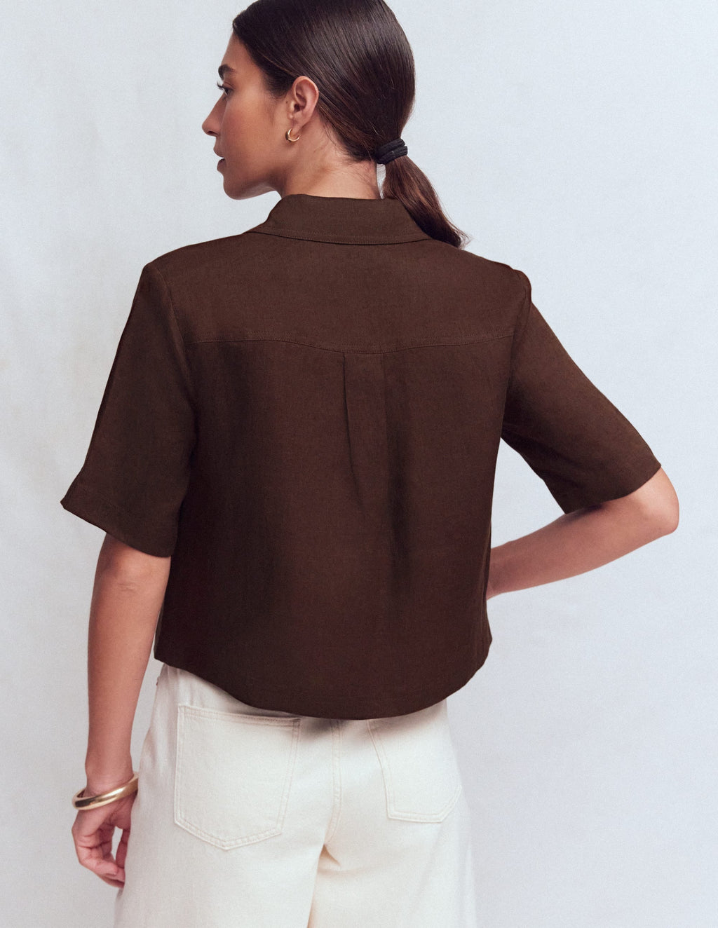 Short Sleeve Linen Shirt-Bitter Chocolate