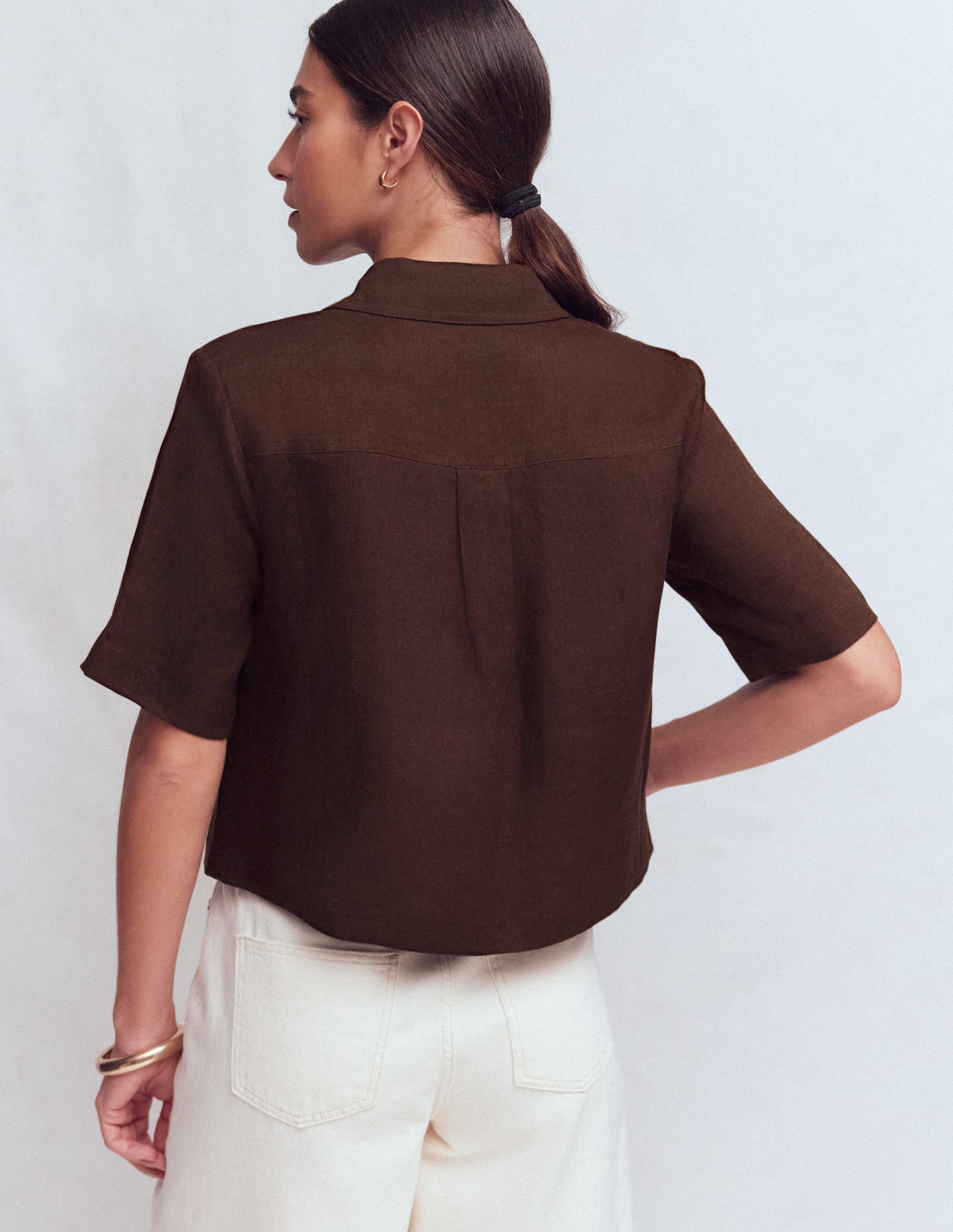 Short Sleeve Linen Shirt-Bitter Chocolate