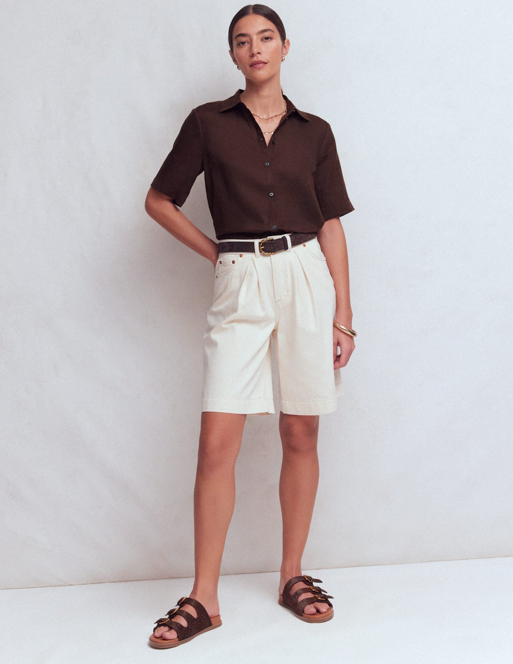 Short Sleeve Linen Shirt-Bitter Chocolate