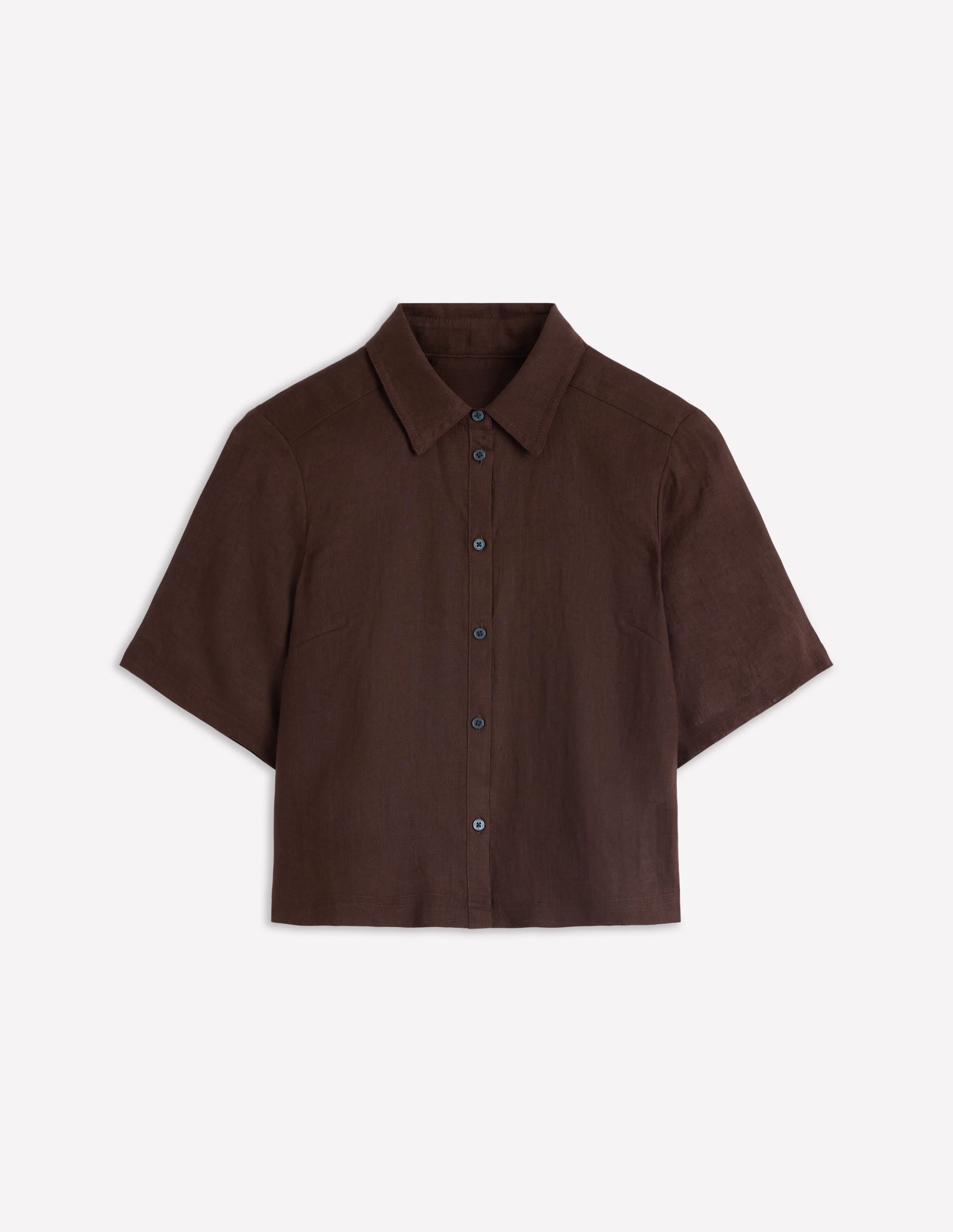 Short Sleeve Linen Shirt-Bitter Chocolate