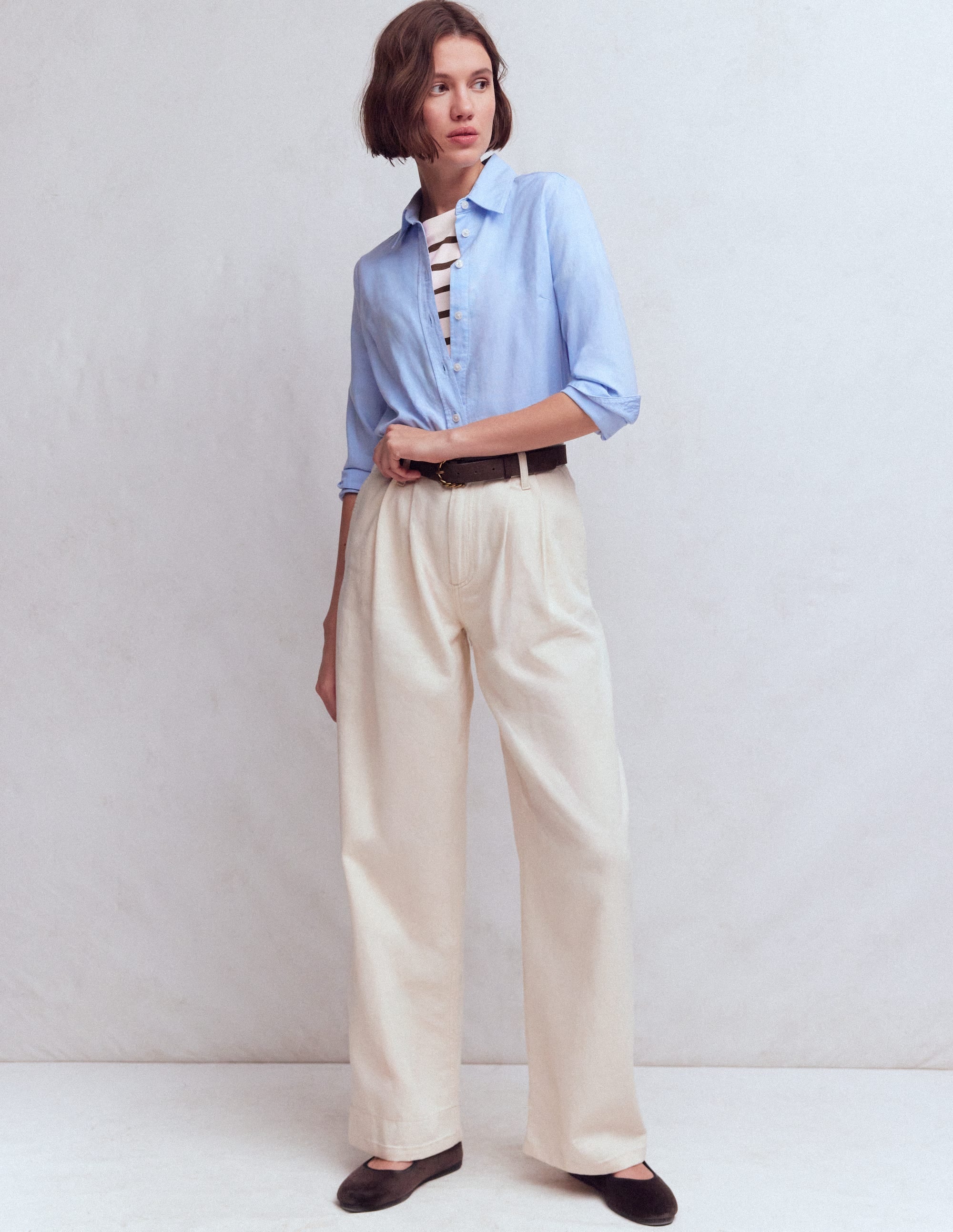 Relaxed Cotton T-shirt-Brown and Ivory Stripe