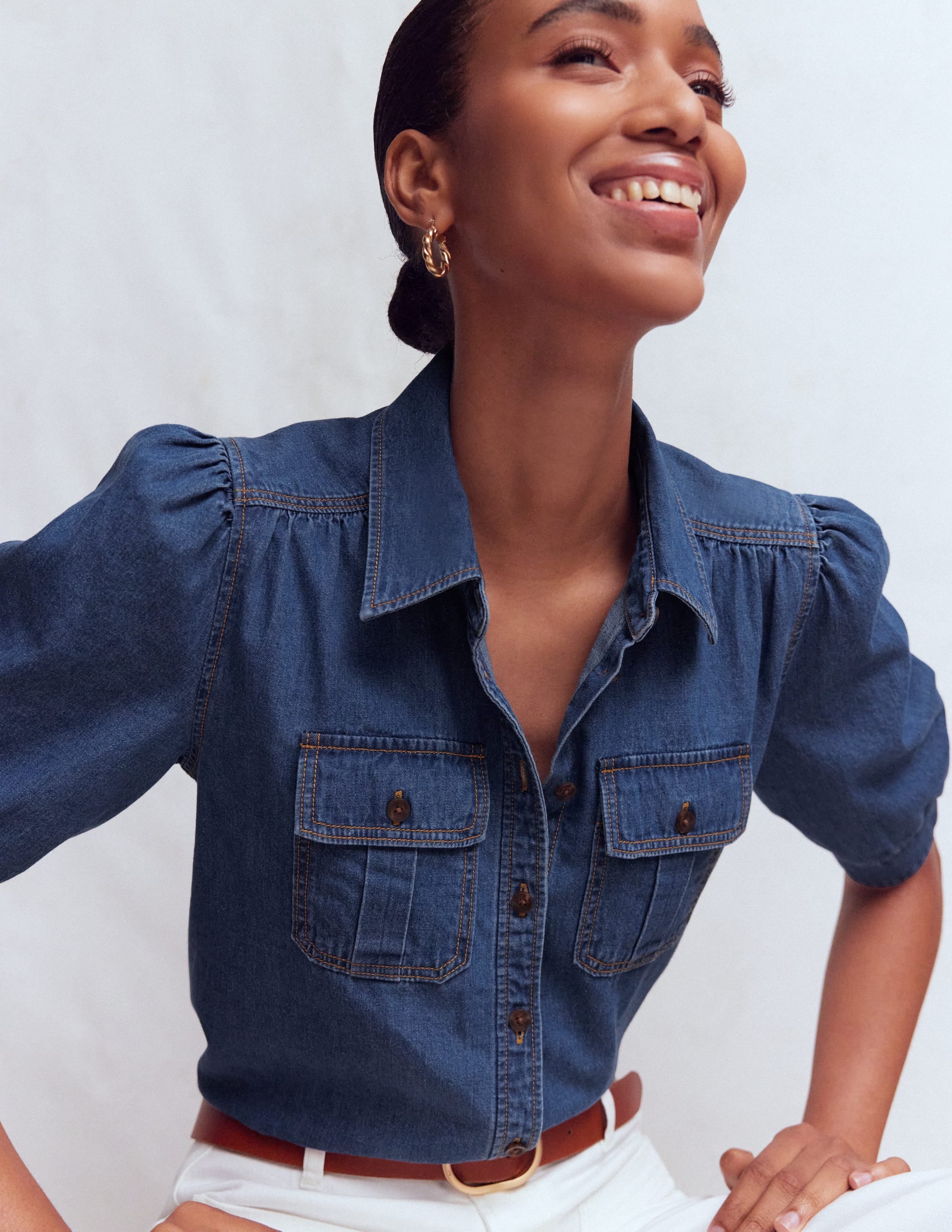 Short Sleeve Denim Top-Light Vintage