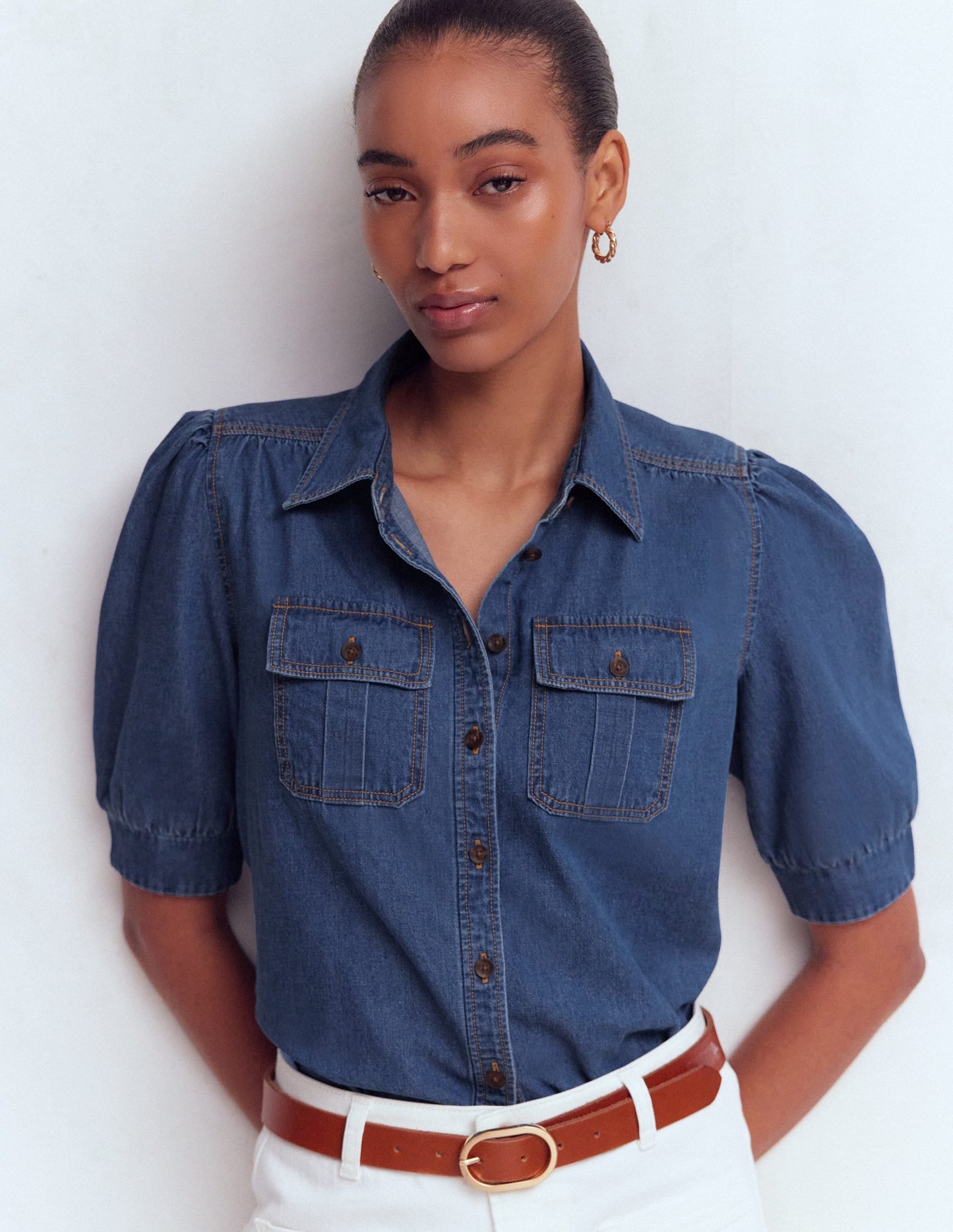 Short Sleeve Denim Top-Light Vintage