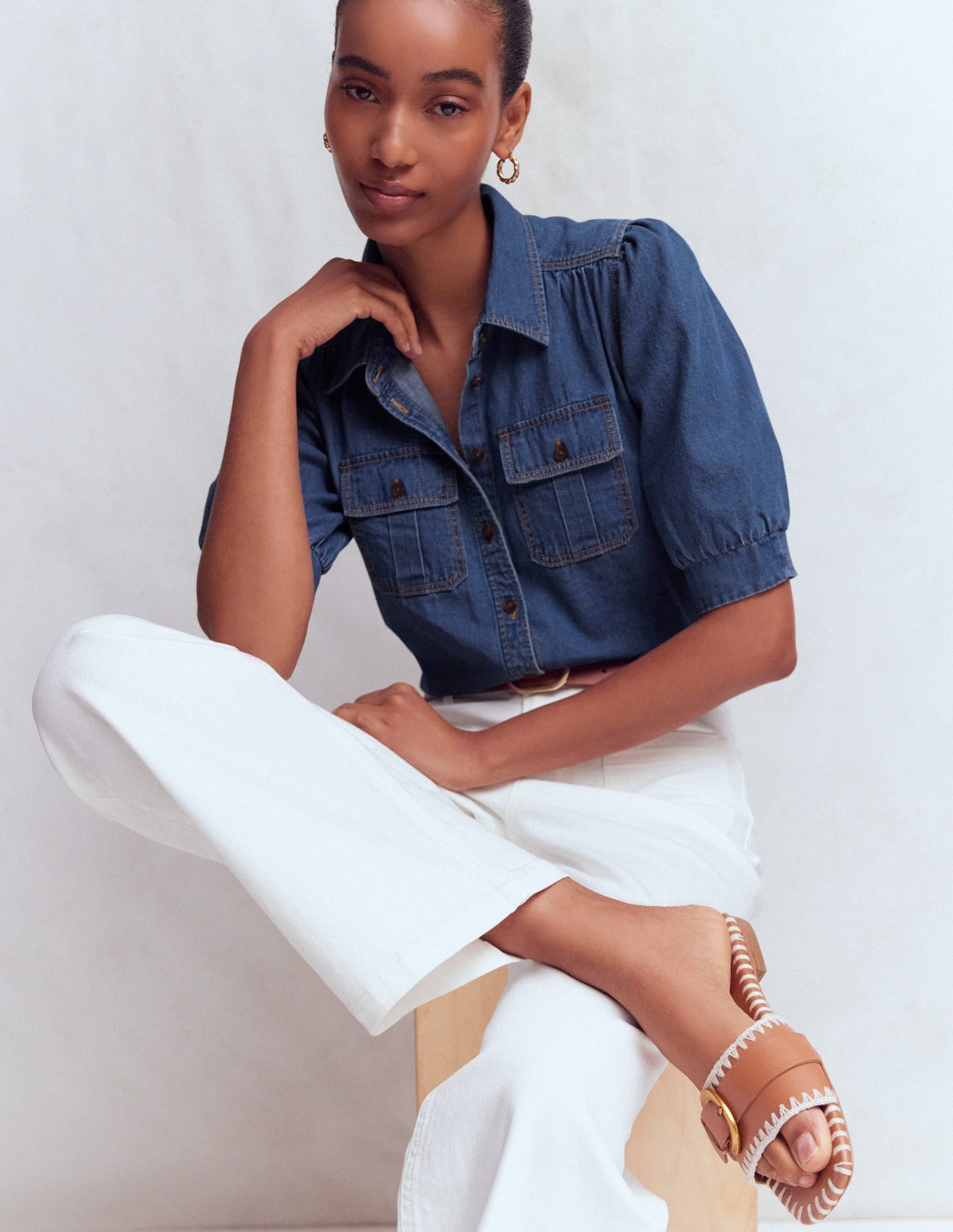 Short Sleeve Denim Top-Light Vintage