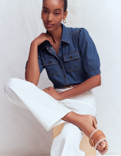 Short Sleeve Denim Top-Light Vintage