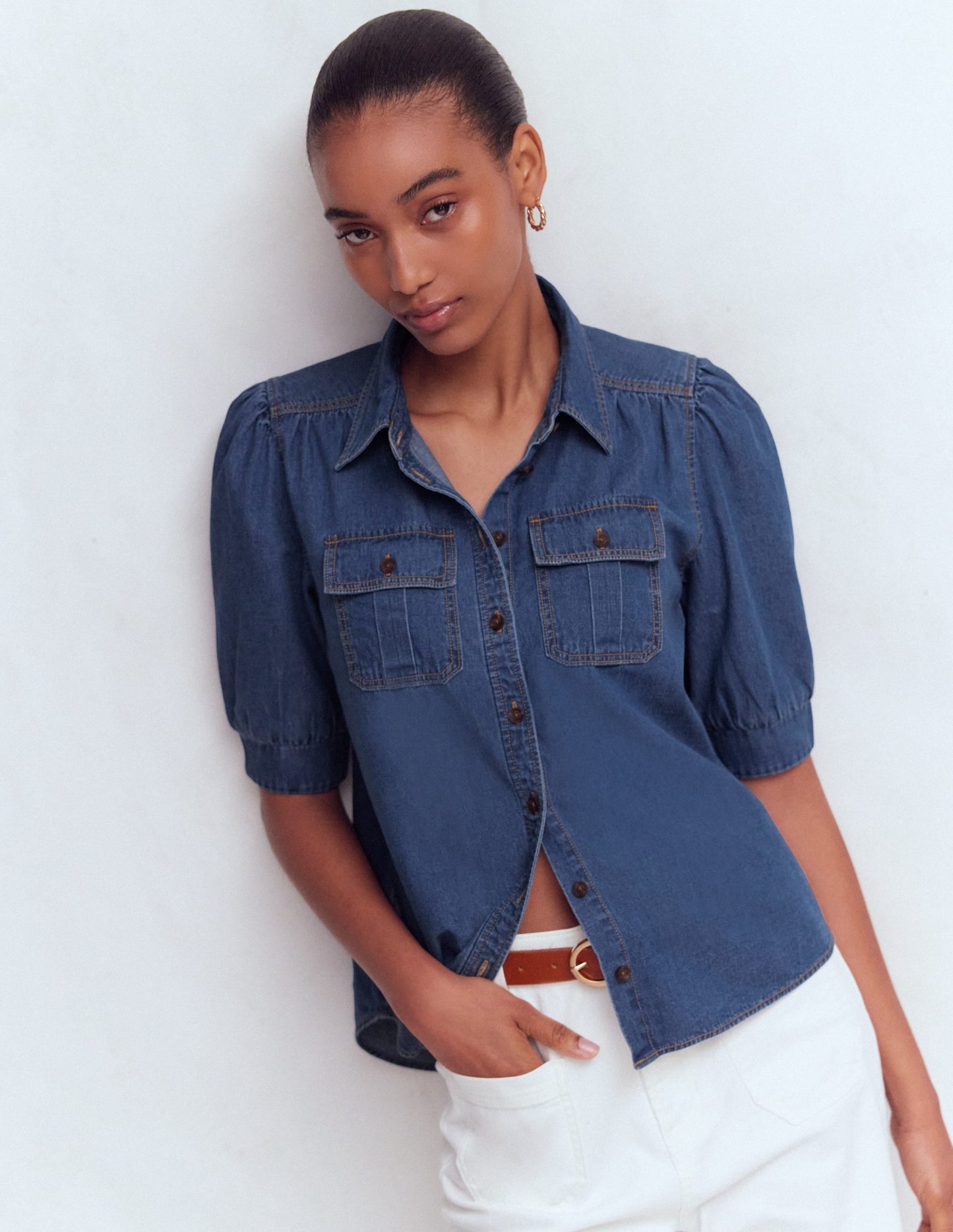 Short Sleeve Denim Top-Light Vintage