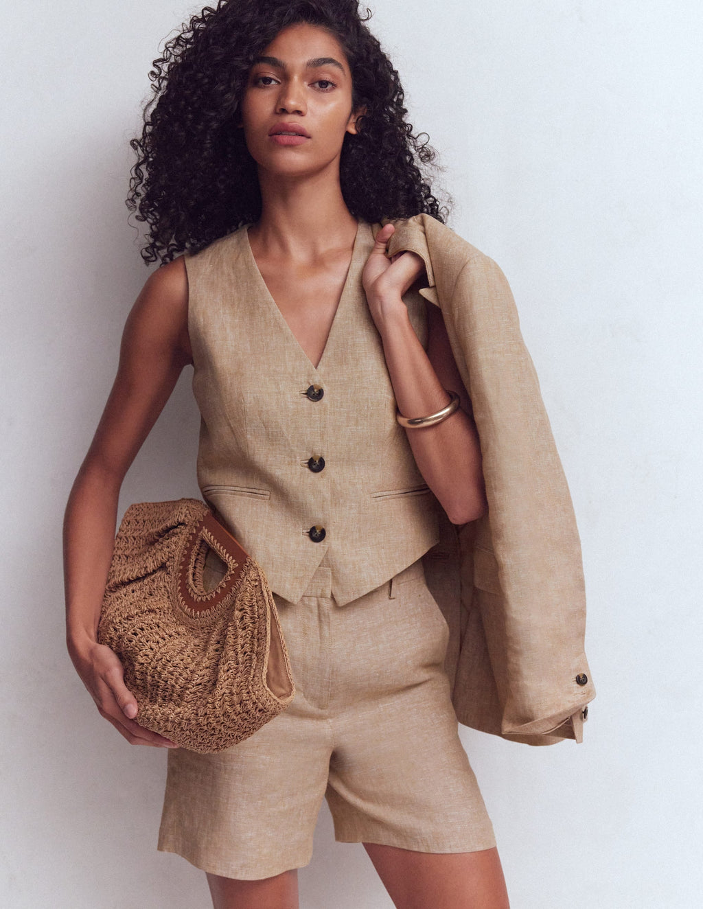 Linen V-Neck Waistcoat-Amphora, Chambray