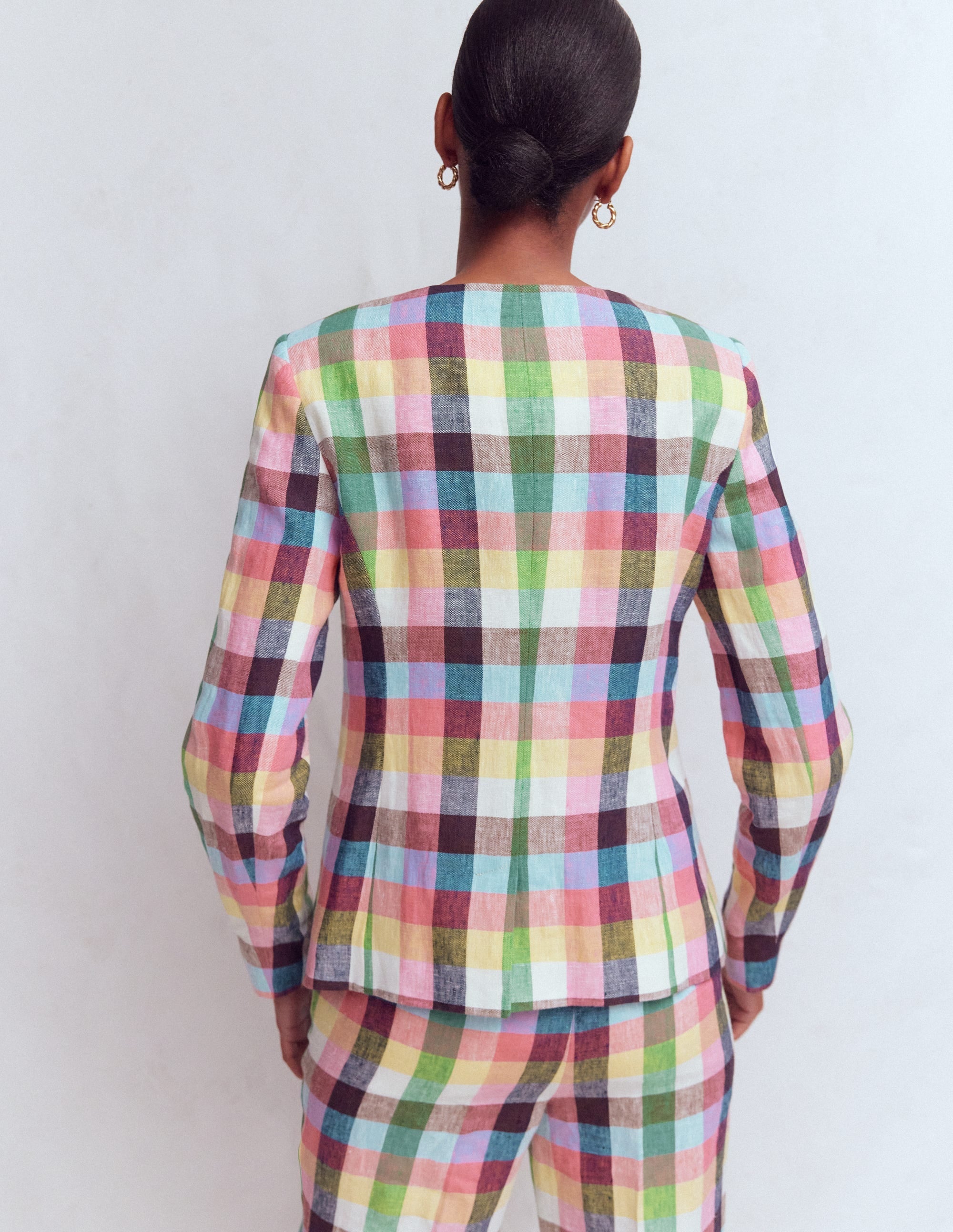 Hampstead Linen Blazer-Soft Yellow, Pink Multigingham